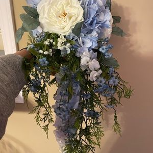 Gorgeous Hand-Made Bridal Bouquet With Jute Twine Rustic With Blue Hydrangea